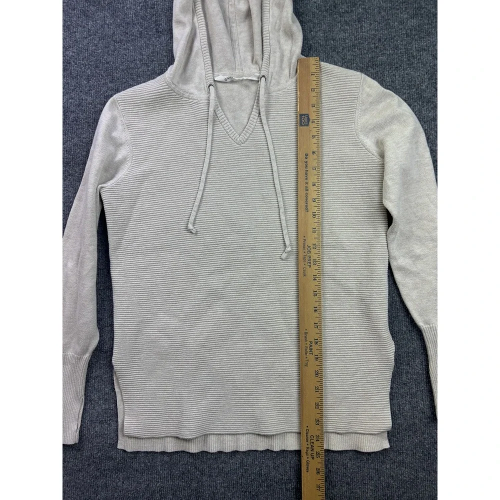 Athleta Hoodie Sweater Womens Small Beige Ribbed Knit V-Neck Pullover - Picture 3 of 7